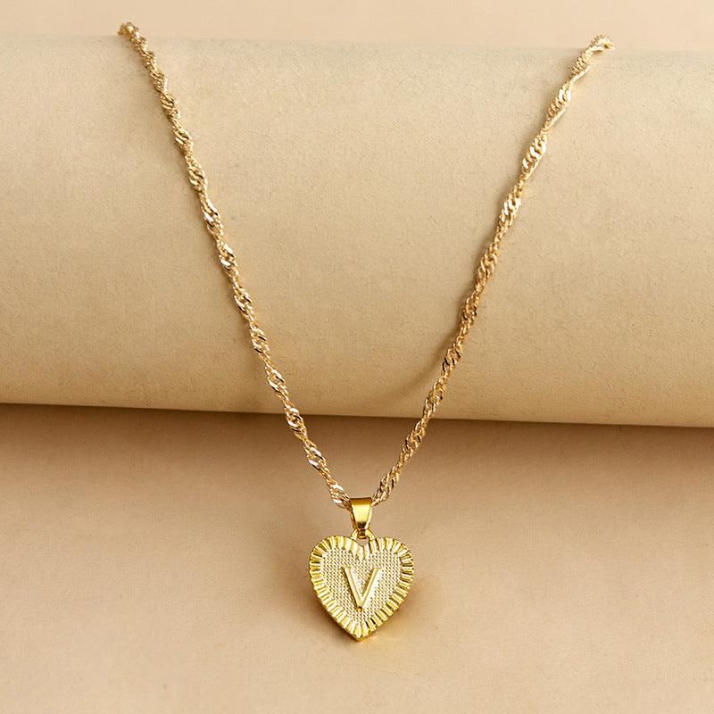 Initial Letter Heart Pendant Necklace