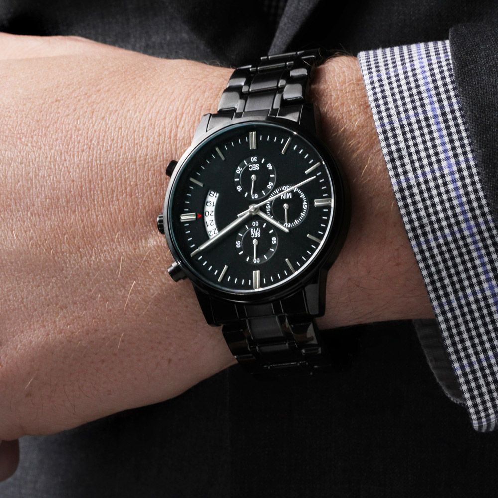 Personalised Black Chronograph Watch (Add Your Own Inscription)