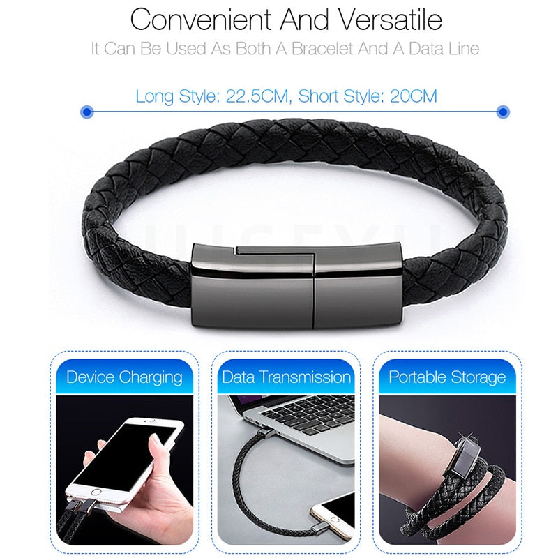 Leather USB Bracelet Data Cable